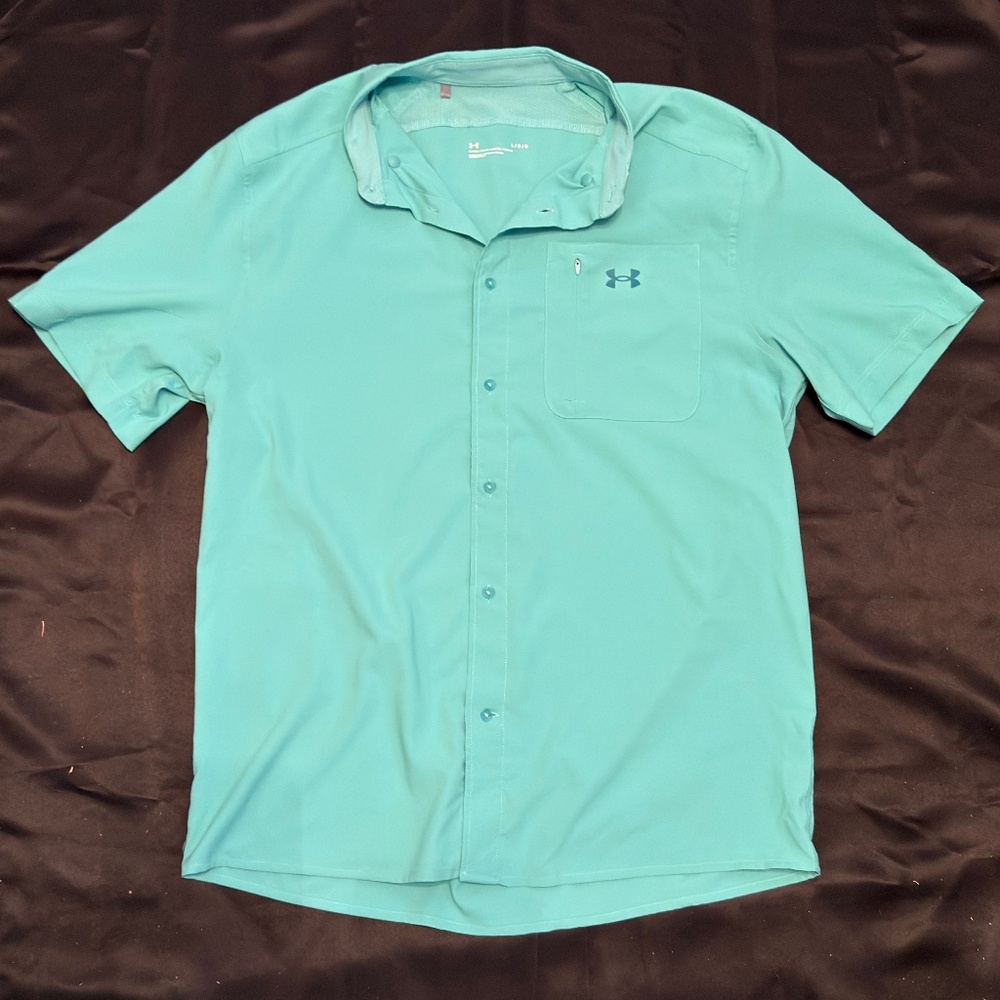 Under Armour Short Sleeve Button-Up Performance Shirt – Teal – Size Large